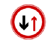 图中标志的含义是___。A：禁止双向驶入通行B：会车先行C：双向交通D：会车让行图中标志的含义是__