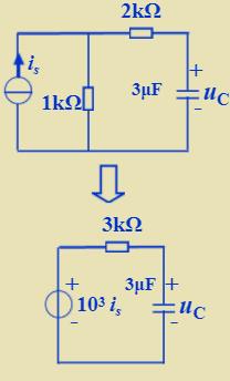 如图所示电路，当：iS=δ（t)A，uC（0－)=0V。（2)iS=δ（t)A，uC（0－)=1V时