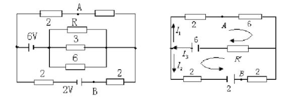 已知附图中各电源内阻为零，A、B两点电势相等，求电阻R．    