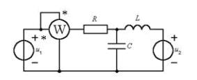 电路如图所示，已知u1=10sintV，u2=3V，R=10Ω，L=1H，C=1F。求功率表和电流表