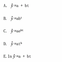 下列方程（)代表指数曲线市场预测模型。  A．  B．  C．  D．  E．下列方程(   )代表