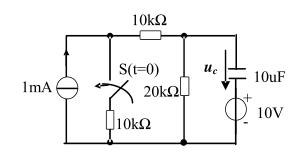 已知电路如图所示，R1=R2=10Ω，US=20V，L=2mH，电路已处于稳态。t=0时，S开关闭合