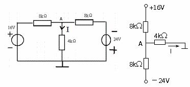 将图所示用电位表示电压源的电子电路，转换成完整的电工电路，并画出相应的电路图，同时求电路中的电流及A