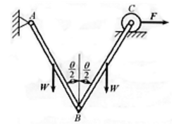 图（a)所示系统中，均质杆AB和BC的长均为l，重均为W=300N，不计滚轮C的自重及其与水平面间的