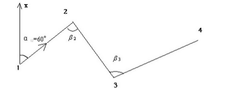 已知α12=60°，2=120°30′，3=156°28′，试求2－3边的正坐标方位角和3－4边的反