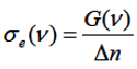 研究激光介质增益时，常用到“受激发射截面”σe（v)（cm2)概念，它与增益系数G（v)（cm－1)