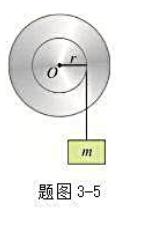一质量为m的物体悬于一条轻绳的一端，绳另一端绕在一轮轴的轴上，如题图3－5所示。轴水平放置且垂一质量