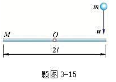 如题图3－15所示，一长为2l、质量为M的匀质细棒，可绕棒中点的水平轴O在竖直面内转动，开始时棒静止