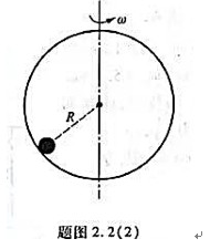 一小珠可在半径为R的竖直圆环上做无摩擦的滑动,如题图2.2（2)所示.当圆环以角速度ω绕圆环竖直直一