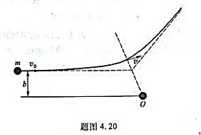 题图4.20中0为有心力场的力心,排斥力与距离平方成反比:F=k／r²（k为一常量).求（1)此力场