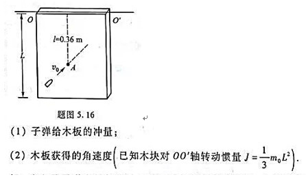 如题图5. 16所示，一长为L =0.6 m,质量为m0=1 kg的均匀薄木板，可绕水平轴00'无摩