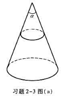 如习题2－3图（a)所示，一长为l、质量为m的均匀链条套在一表面光滑，顶角为α的圆锥上，当链条在圆锥