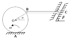 直径为d=8cm的滚子在水平面上只滚动不滑动。杆BC一端与滚子铰接，另一端与滑块C铰接，已知图示位置