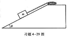 如习题4－29图所示，一质量为m的物体与单位长度的质量为ρl的软绳相连。开始时，物体静置于倾角为θ如