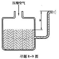 利用压缩空气把水从一密封的容器内通过一管子压出，如习题8－9图所示。已知管子的出口处比容器内利用压缩