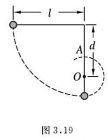 如图3.19所示，长度为l的轻绳一端固定，一端系一质量为m的小球，绳的悬挂点下方距悬挂点的距离为d处