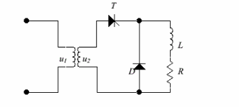 带有续流二极管的单相半波可控整流电路，大电感负载保证电流连续。试证明输出整流电压平均值，并画出控制角