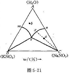 已知H2O－KNO3－NaNO3在323 K时的相图如图5－21所示。（1)若a点代表某一原始的系统
