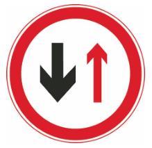 图中标志的含义是___。A：禁止双向驶入通行B：会车先行C：双向交通D：会车让行图中标志的含义是__