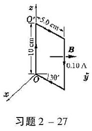 一矩形载流线圈由20匝互相绝缘的细导线绕成，矩形边长为10.0cm和5.0cm，导线中的电流为0.1