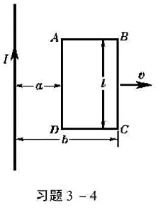一长直导线载有5.0A的直流电流，旁边有一个与它共面的矩形线圈，长l=20cm，如本题图所示，a=1