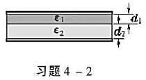 平行板电容器（极板面积为S，间距为d)中间有两层厚度各为d1和d2（d1＋d2=d)、介电常量各为ε