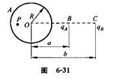 如图6－31所示,中性金属球A,半径为R,它离地球很远。在与球心O相距分别为a与b的B 、C两点,分