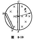 一半径为R的无限长圆柱形均匀磁场B，其大小B随时间均匀地增加。在垂直于磁场的横截面上放置了两段导线A