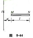 如图8－44所示，一段长度为I的直导线MN,水平放置在载电流为I的竖直长导线旁与竖直导线共面，并从如