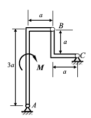 在图所示结构中二曲杆自重不计，曲杆AB上作用有主动力偶，其力偶矩为M，试求A和C点处的约束力。请帮忙