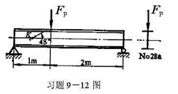 No.28a普通热轧工字钢简支梁如图所示，今由贴在中性层上某点K处、与轴线夹角45°方向上的应变片测