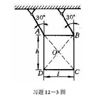 质量为m的匀质矩形平板用两根平行且等长的轻杆悬挂着，如图所示。已知平板的尺寸为h、l。若将平板在图示