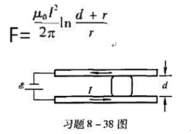 如图所示是一种“电磁导轨炮”的原理图。通以电流I后，在两条平行导轨间可自由滑动的导电物体（如如图所示