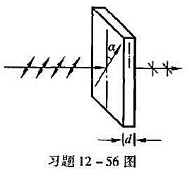 线偏振光垂直入射于双折射晶片,晶片的光轴与晶面平行,如图，入射光的光振动方向与晶片的光轴之间的夹角为