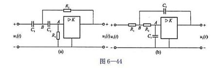 有源滤波器如图6－ 44 所示，设电路元件参数为R1 =R2 =1Ω，C1=C2=1F。运算放大器设