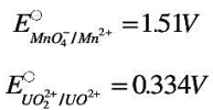 在酸性介质中，用0.1000mol／L（1／5)KMnO4滴定0.1000mol／L（1／2)U4＋