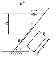 矩形平板闸门AB，一侧挡水，已知长l=2m，宽b=1m， 形心点水深hc=2m,倾角a=45°，闸门