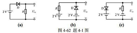 写出图4－62所示各电路的输出电压值，设二极管导通电压UD=0.7V。写出图4-62所示各电路的输出