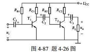 两级交流放大电路如图4－87所示，已知电源UCC=12V，晶体管VT1、VT2的β值均为40，RB1