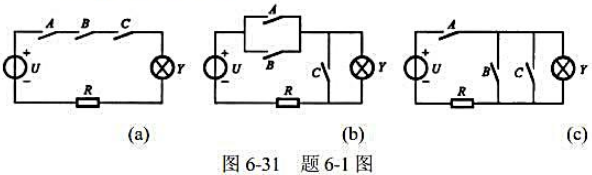 电路如图6－31所示。若状态赋值规定用1表示开关闭合，用0表示开关断开;用1表示灯亮，用0表示灯灭。