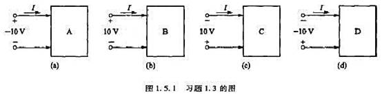 电路如图1.5.1所示，已知I=－2A,试指出哪些元件是电源？哪些是负载？电路如图1.5.1所示，已