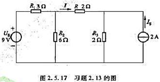 试用叠加定理求图2.5.17所示电路中的电流I。