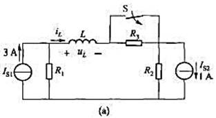 在如图3.3.2（a)所示的电路中，R1=R2=5Ω,R3=10Ω，L=4H，电流源Is1=3A和I