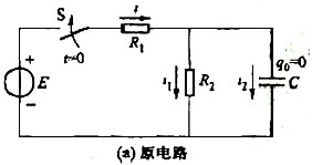 在图3.5.1（a)所示电路中，E=12V,R1=2kΩ,R2=10kΩ,C=10μF,试求:。（1