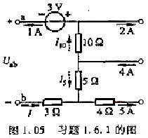在图1.05所示的部分电路中,a,b两端的电压Uab为（)（1)40V（2)－40V（3)－25V在