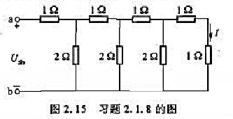 在图2.15所示电路中，试求等效电阻Rab和电流I。已知Uab为16V。请帮忙给出正确答案和分析，谢