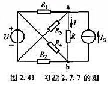 用戴维宁定理计算图2.41所示电路中的电流I。已知:R1=R2=R6,R3=R4=3Ω,R=1Ω,U