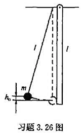 如附图所示，将单摆和一等长的匀质直杆悬挂在同一点，杆的质量m也与单摆的摆锤相等。开始时直杆自然下垂，