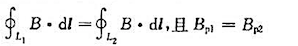 在附图（a)和（b)中各有一半径相同的圆形回路L1、L2，圆周内有电流I1、I2，其分布相同，且均在