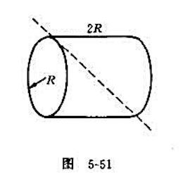 如图5-51所示,质量为m的匀质圆柱体，截面半径为R,长为2R,试求圆柱体绕通过中心及两底面边缘转轴